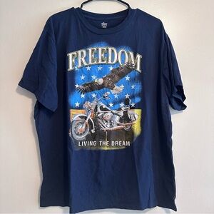Freedom USA America 4th of July Graphic Navy Blue T-Shirt Motorcycle Patriotic
